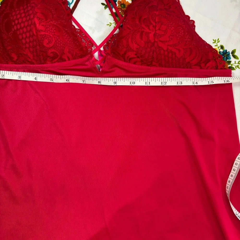 La SENZA Red Chemise with Satin Sheen Lace Detail Criss-Cross Nightwear - Picture 8 of 9
